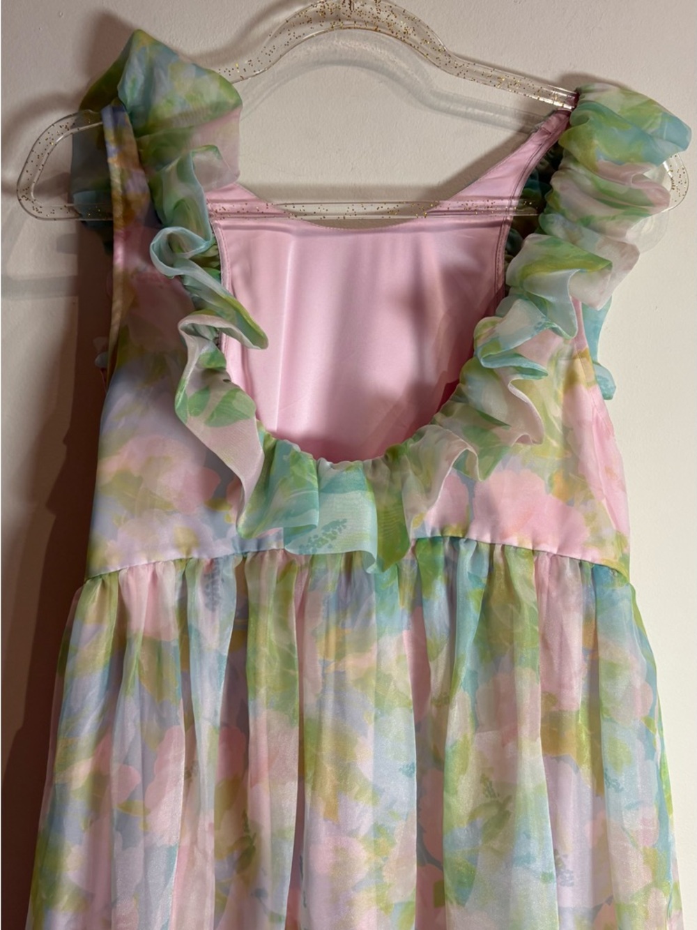 Selkie Maison Amory Ruffle Romance Midi Dress Green Pink Pastel Paints Size M - Picture 7 of 9